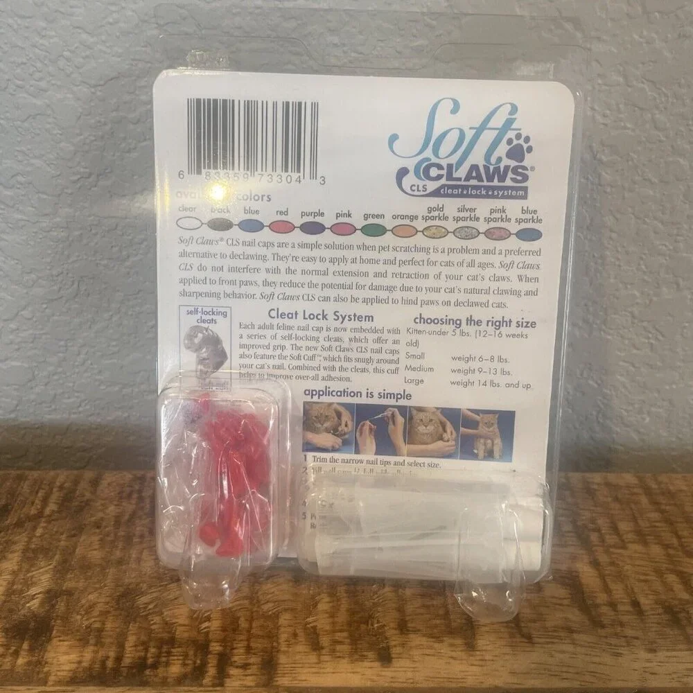 New soft Claws Nail Caps for Cats Medium Red 40 Nail Caps & Adhesive Scratching